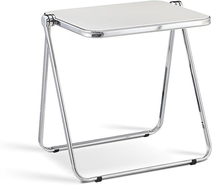 Acrylic Folding Table - Modern TV Tray Dinner Table for Eating on Couch - Small Folding Table Foldable Computer Desks Space-Saving with Chrome Frame No Assembly Required -White