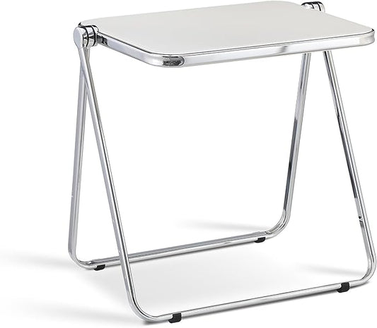 Acrylic Folding Table - Modern TV Tray Dinner Table for Eating on Couch - Small Folding Table Foldable Computer Desks Space-Saving with Chrome Frame No Assembly Required -White