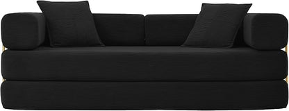 HANXIN 78 Inch Convertible Sleeper Sofa Bed, Folding Floor Mattress Couch with Fixed-Shape Frame, Futon Boneless Couch Lounge Loveseat with Pull Out Bed, No Assembly Required (Black)