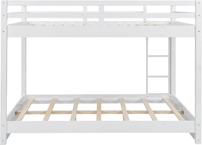 Merax Queen Size Bunk Bed - Solid Pine & MDF Frame, Heavy Duty 600lb Capacity, Space Saving Design with Safety Guard Rails & Ladder, No Box Spring Needed,White