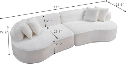 114-Inch Curved Boneless Modular Sofa Compressed 4-Seat Cloud Couch with 4 Pillows, Modern Curved Boneless Foam Sofa Floor Deep Seat Cloud Couch for Living Room Bedroom