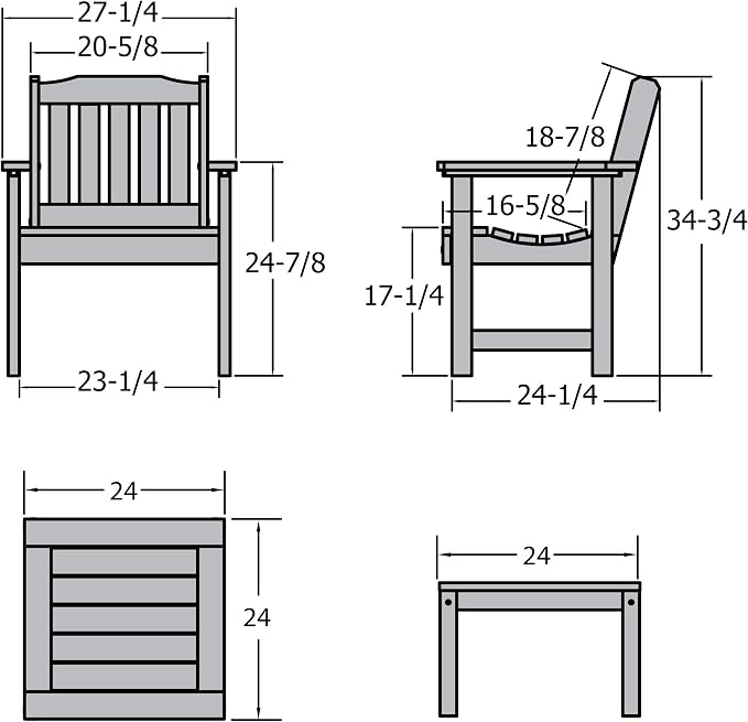 Highwood AD-KITCHGL2-WAE 2 Lehigh Garden Chairs with 1 Square Side Table 3-Piece Set, Whitewash