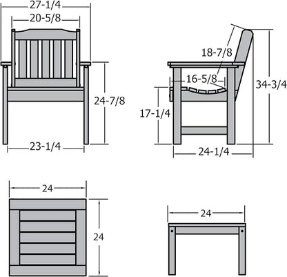 Highwood AD-KITCHGL2-WAE 2 Lehigh Garden Chairs with 1 Square Side Table 3-Piece Set, Whitewash