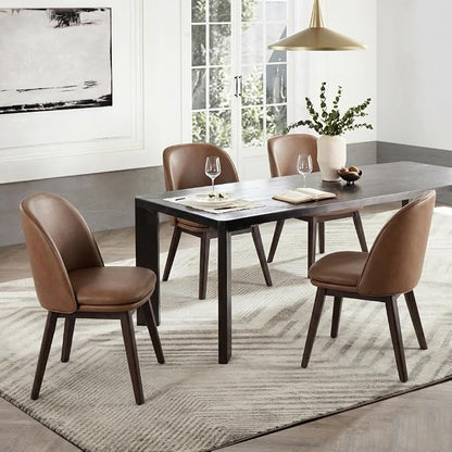 KISLOT Wooden Dining Chairs Set of 2, Faux Leather Upholstered Modern Dining Room Chairs with Double-Layer Thick Seat Cushion & Ergonomic Backrest for Restaurant, Kitchen and Café, Brown
