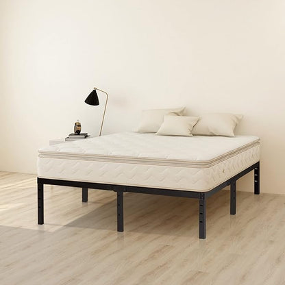 Wulanos Queen Size Bed Frame with Steel Slats Support, Sturdy and Durable, No Box Spring Needed, 16 Inch High 3500lbs Heavy Duty Metal Platform Frames with Storage, Noise-Free, Black