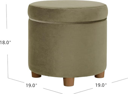 HomePop Home Decor | Upholstered Round Storage Ottoman | Ottoman with Storage for Living Room & Bedroom, Light Sage Green Velvet Large
