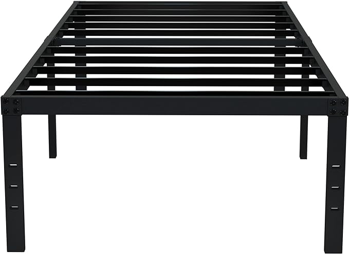 EMODA 18 Inch Twin Bed Frame No Box Spring Needed, Heavy Duty Tall Metal Twin Platform Bed Frames with Large Storage Space, Noise Free, Easy Assembly, Black