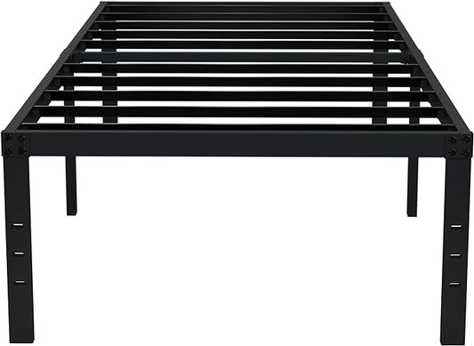 EMODA 18 Inch Twin Bed Frame No Box Spring Needed, Heavy Duty Tall Metal Twin Platform Bed Frames with Large Storage Space, Noise Free, Easy Assembly, Black