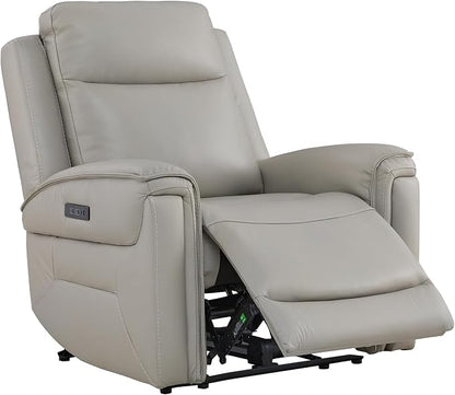 Watson & Whitely Super Zero Gravity Power Recliner Chair with Power Headrest, Genuine Leather Recliner with USB & Type-C Ports, Electric Reclining Sofa Chair for Living Room, Bedroom, Light Grey
