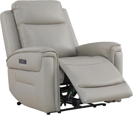 Watson & Whitely Super Zero Gravity Power Recliner Chair with Power Headrest, Genuine Leather Recliner with USB & Type-C Ports, Electric Reclining Sofa Chair for Living Room, Bedroom, Light Grey