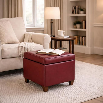 HomePop 18" Leatherette Tufted Square Storage Ottoman - Red
