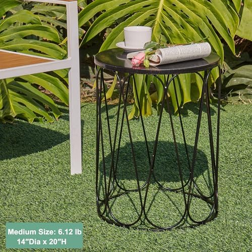 Y&M Outdoor Side Tables Set of 3, Round Metal Stacking Patio Side Tables, Indoor & Outdoor End Tables, Decorative Garden Stool Plant Stand for Patio, Garden, Balcony, Porch, Black with Bronze