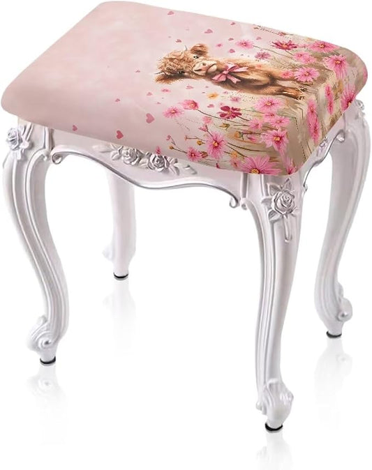 Covers for Bar Stool Seats Highland Cow Daisy Foot Stool Covers Rectangular Valentines Party Decortaion Rectangle Stool Cover Stretch Seat Covers for Bar Stool Chairs