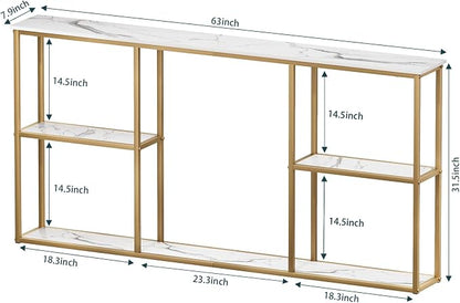 WOHOMO Gold Console Table, 3-Tier Small Entryway Table for Hallway, Narrow Sofa Table Behind Couch for Living Room, Entrance (63 inch)