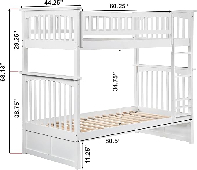 AFI, Columbia Bunk Bed Twin Over Twin, White