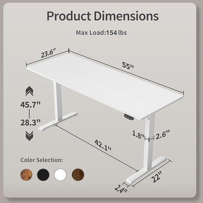 Agilestic Electric Standing Desk, 55 x 24 Inches Height Adjustable Desk, Sit Stand up for Work Office Home, Ergonomic Rising Computer Table with Memory Preset, White