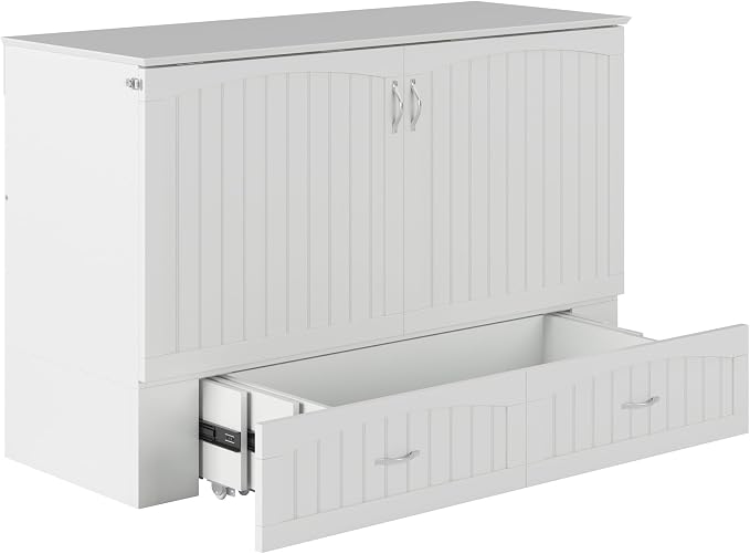 AFI, Southampton Murphy Bed Chest Queen with 6" Mattress, Storage Drawer & Built-in USB Charger, White
