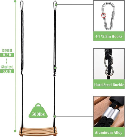 Taeku Adult Tree Swing, Hanging Beech Wood Swings with Adjustable Rope Garden Chair Seat Swing for Indoor Outdoor (22''x10'')