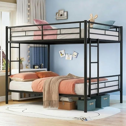 EMKK Metal Bunk Bed Full Over Full Bunkbeds,Full Size Bunk Bed with Safety Guardrail & Ladders,Space-Saving Design for Dorm,Guest Room,Heavy Duty Metal Slats, Noise Free,No Box Spring Needed,Black
