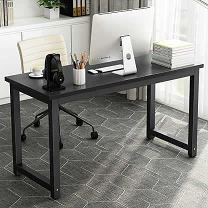 Tribesigns Computer Desk, 55 inch Large Office Desk Computer Table Study Writing Desk for Home Office, Black + Black Leg