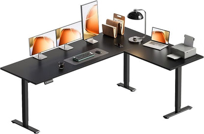 OffiGo 71 Inch Reversible L Shaped Electric Standing Desk, Height Adjustable Corner Stand up Desk, Ergonomic Large Lift Computer Table for Home, Office, Workstation, Black