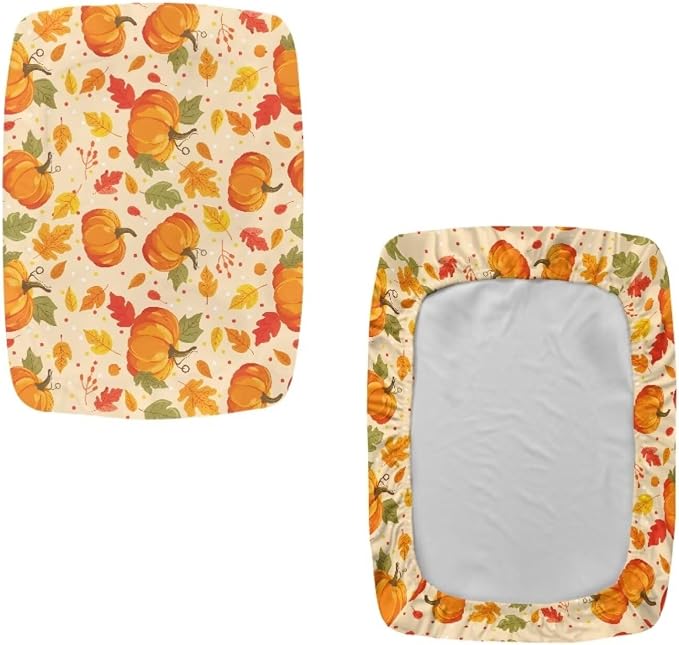 Pumpkin Maple Leaf Bar Stool Covers Thanksgiving Stool Covers Rectangular Stretch Washable Vanity Chair Cover Rectangle 2 Pack with Elastic Band