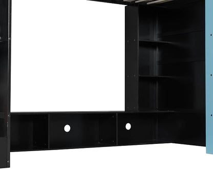 Merax Twin Size Loft Bed with Desk, Multi-Storage Shelves and RGB Light | Space-Saving Wooden Gaming Bed Frame with Charging Station and Guardrail