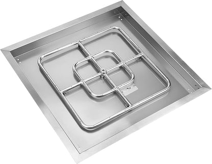 onlyfire Stainless Steel Square Fire Pit Flat Pan with Burner Ring Assembly, 24-Inch