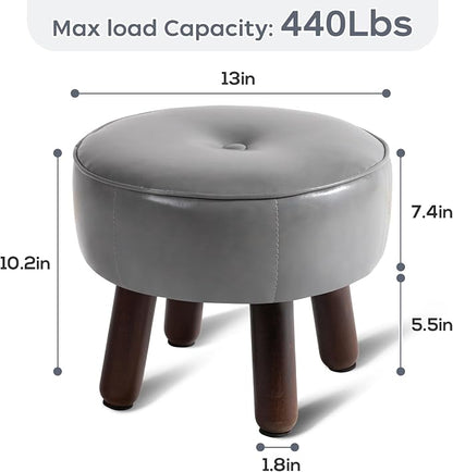 oakvivo Ottoman, Small Foot Stool, Round Leather Pouf Ottoman, 13''L x 13''W x 10.2''H Foot Rest with Non-Skid Rubber Legs for Living Room Bedroom Couch Entryway, Grey