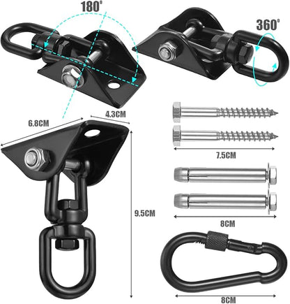 Hammock Hanging Kit, 2 Pack Hanging Chair Hardware 360°Rotating Hammock Hooks Heavy Duty, Hammock Chair Hanging Kit & Swing Ceiling Hook Snap for Hammock Chair Stand,Seat,Yoga,Gym, 1000 lb Capacity