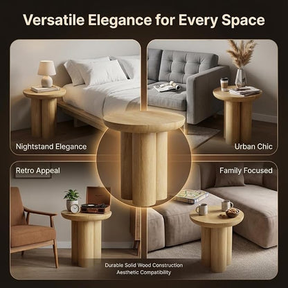 Relso Gaia Round End Table for Living Room and Farmhouse | Solid Mango Wood for Rustic Elegance | Ideal for Side Tables, Nightstands & More | Wood Side Table Round for Bedroom (Natural)