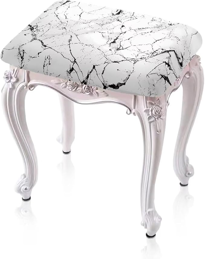 Marble Print Stool Seat Covers Rectangle 2 Pack Stretch Bench Covers Rectangular Soft Rectangle Bar Stool Cover Washable Counter Stools Slipcover Saddle Seat Cover