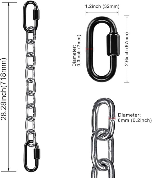 BeneLabel 2Pcs 28 inch Silver Hanging Chain Kits with 4 Carabiners 1000 LB Capacity Heavy Duty Hanging Hammock Chair Hardware Swing Extender Chain for Hanging Chair, Punching Bags, Porch Swing