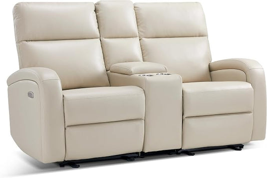 MCombo Zero Wall Recliner Loveseat, 2-Seat Power Wall Hugger Sofa with USB & Type-C Dual Ports, for Small Space, Living Room, RV PR646 (Beige, Loveseat with Console)
