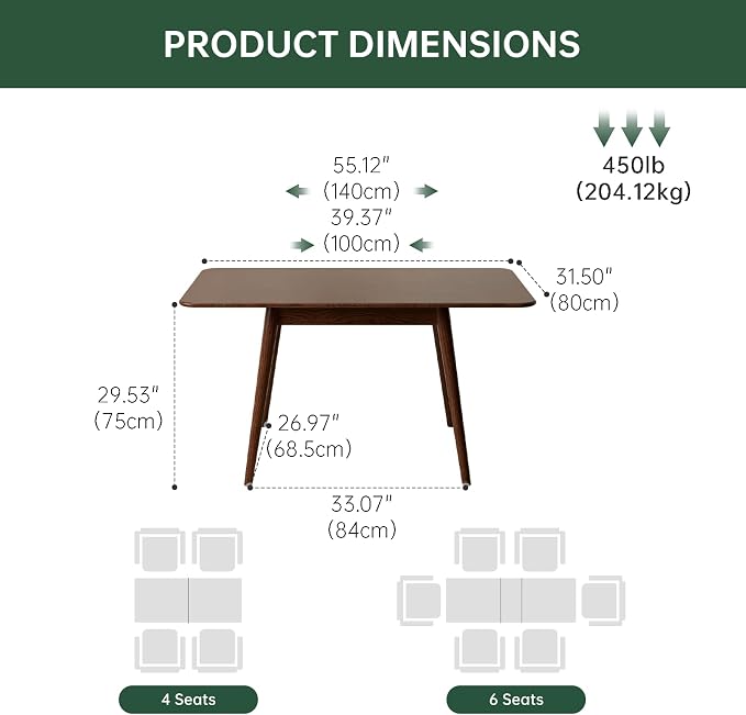 39’’-55’’ 100% Oak Extendable Dining Table and Bench Set, Solid Wood Folding Kitchen Table, Mid Century Modern Dinner Table for Kitchen, Apartment, Living Room (39''-55'' + 1 Bench)
