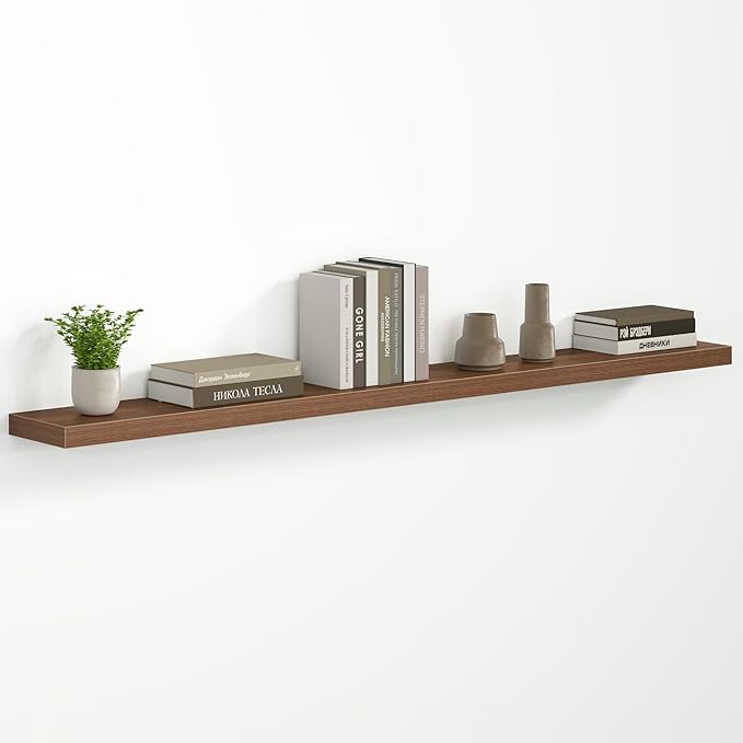 Fun Memories 66 Inch Floating Shelves - Fireplace Mantel Shelf - Deep Wall Mounted Wood Storage Shelf for Bedroom, Kitchen, Farmhouse - 1 Pack, Walnut