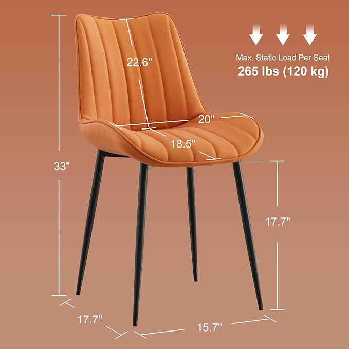 VECELO Dining Chairs Set of 2, Velvet Fabric & Metal Frame, Mordern Style for Kitchen, Living Room,Offcie, Brown