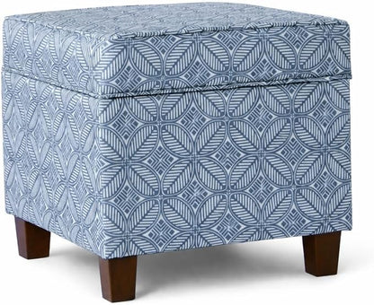 HomePop Home Decor | K7342-A874 | Classic Square Storage Ottoman with Lift Off Lid | Ottoman with Storage for Living Room & Bedroom, Blue Indigo Print, Large