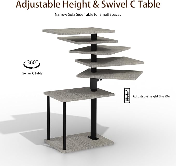 Faesun Swivel Side Table for Couch Arm, Adjustable C End Table for Recliner or Bed, Tv Trays with Storage Shelf for Small Spaces Small Nightstand Table for Living Room, Bedroom，2pc
