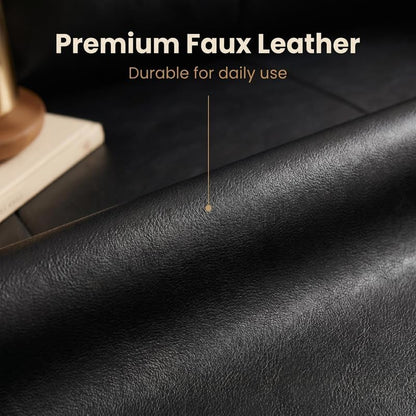 3-Piece Faux Leather Sofa Set, Modern Living Room Couch Set with 3-Seater, Loveseat, and Armchair with Tufted Backrest & Nailhead Trim for Apartment, Office and Small Spaces (Black)