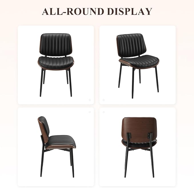 MALOL Leather Dining Chairs Set of 6, Modern Upholstered Dining Room Kitchen Chairs with Metal Legs and Wooden Back Support for Home Dining Room/Restaurant, Black