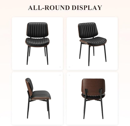 MALOL Leather Dining Chairs Set of 4, Modern Upholstered Dining Room Kitchen Chairs with Metal Legs and Wooden Back Support for Home Dining Room/Restaurant, Black