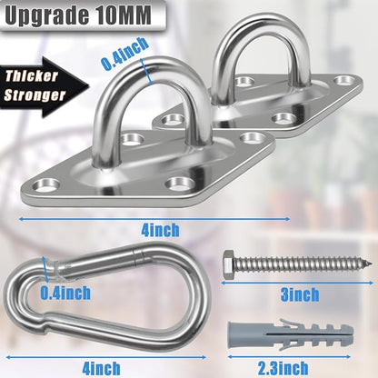 Hammock Hooks Heavy Duty, 1700lbs Capacity Hammock Hanging Kit, 2pcs 10MM 304 Stainless Steel Pad Eye Hooks for Porch Swing Hanging, Hammock Chair, Wall Ceiling Mount Hanger Indoor & Outdoor (Silver)