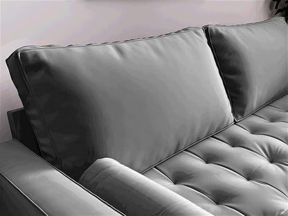 Container Furniture Direct Womble Mid Century Modern Velvet Upholstered Tufted Seat with Bolster Pillows, Sofa, Grey