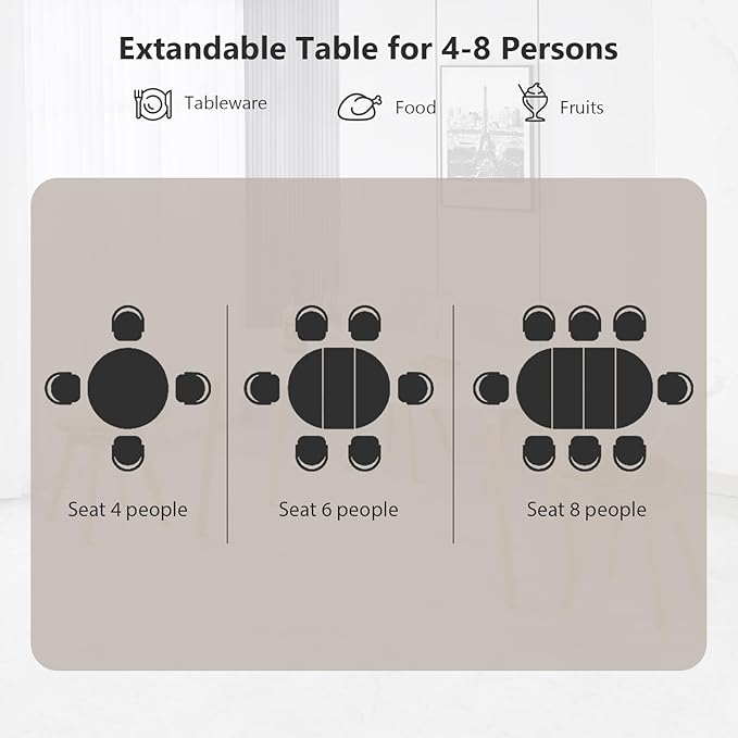 Extendable Round Dining Table for 4 6 Wooden Dining Room Table 39" to 70" Modern Kitchen Table for Dining Room Office Expandable Oval Dinner Table with MDF Top and Wood Legs White