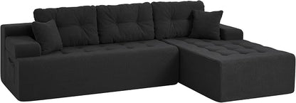 Hobestluk Modular Sectional Sofa Couches L-Shape Couch 3 Seat Modular Sofa Memory Foam Sectional Couches for Living Room, Cloud Couch with Oversized Chaise (Black Tufted, 96", Right Hand Facing)
