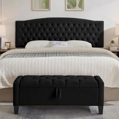 24KF Upholstered Tufted Button Velvet Wall Mounted Headboard,Comfortable Fashional Headboard King/CA King Size, 6058-K-Black