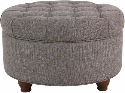 HomePop 25" Button Tufted Round Storage Ottoman - Dark Gray