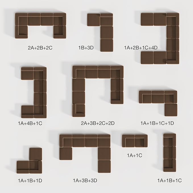Novilla 141" Modular Sectional Sofa, Modern Cloud Sectional Couch with Smarts Coil® Support, U-Shape Boneless Couch for Living Room Apartments, No Assembly Required, Brown (4 Seat w/ 2 Ottoman)