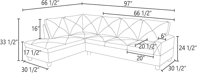 L-Shaped Sectional Sofa, Modern 4-Seat Couch with Left Facing Chaise, Sectional Couch for Living Room, Apartment, Office, Blue